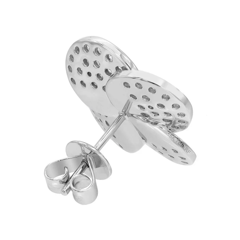 Pave Set Round Cut Diamond Flower Stud Earring 18K White Gold 1.44Cttw - Picture 4 of 4